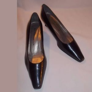 RONALD CARTIER Black Leather Low Heels Pumps Size 37.5